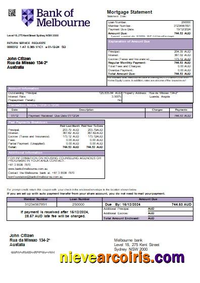 Australia Bank of Melbourne bank mortgage statement